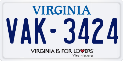 VA license plate VAK3424
