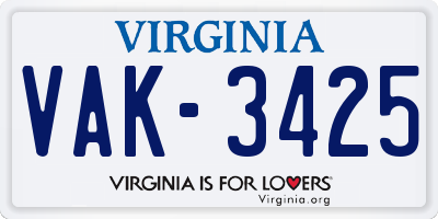 VA license plate VAK3425