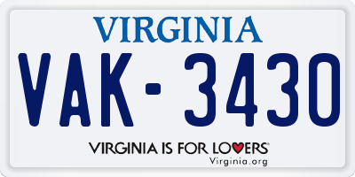 VA license plate VAK3430