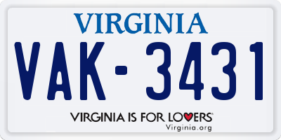 VA license plate VAK3431