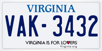 VA license plate VAK3432