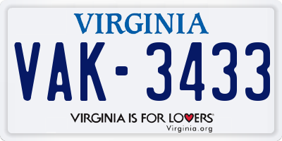 VA license plate VAK3433