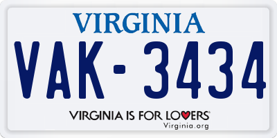 VA license plate VAK3434