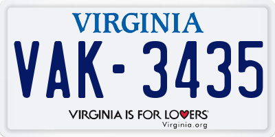VA license plate VAK3435