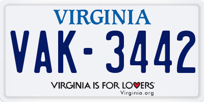 VA license plate VAK3442
