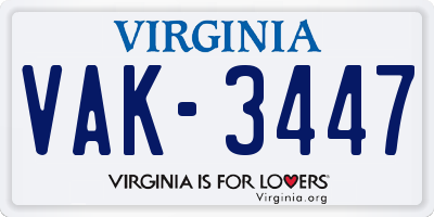 VA license plate VAK3447