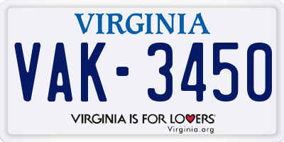 VA license plate VAK3450