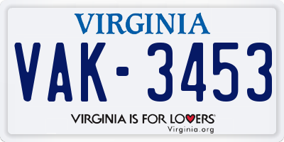 VA license plate VAK3453