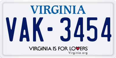 VA license plate VAK3454