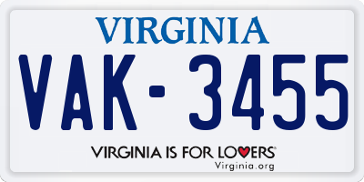 VA license plate VAK3455