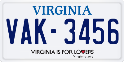 VA license plate VAK3456