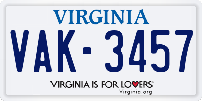VA license plate VAK3457