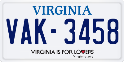 VA license plate VAK3458