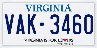 VA license plate VAK3460