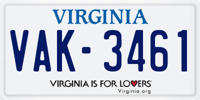 VA license plate VAK3461