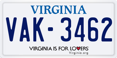 VA license plate VAK3462