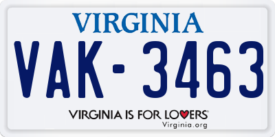 VA license plate VAK3463