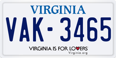 VA license plate VAK3465