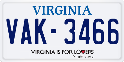 VA license plate VAK3466