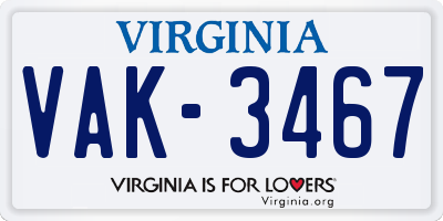 VA license plate VAK3467