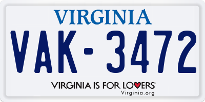 VA license plate VAK3472