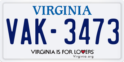 VA license plate VAK3473