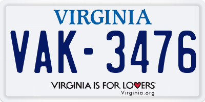 VA license plate VAK3476