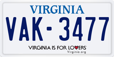 VA license plate VAK3477