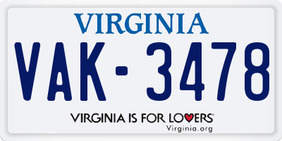 VA license plate VAK3478