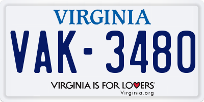 VA license plate VAK3480