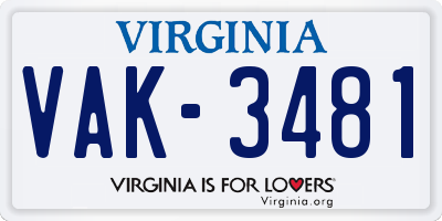 VA license plate VAK3481