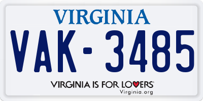 VA license plate VAK3485
