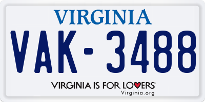 VA license plate VAK3488