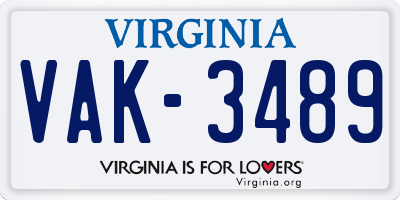 VA license plate VAK3489