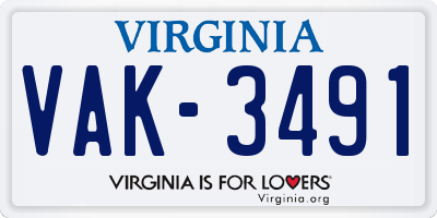 VA license plate VAK3491