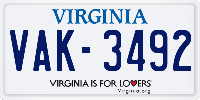 VA license plate VAK3492