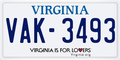 VA license plate VAK3493