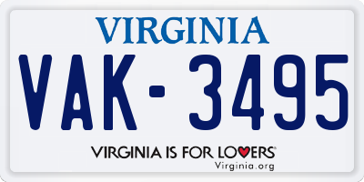 VA license plate VAK3495