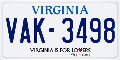 VA license plate VAK3498