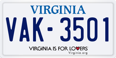 VA license plate VAK3501