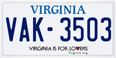 VA license plate VAK3503