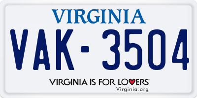 VA license plate VAK3504