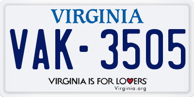 VA license plate VAK3505