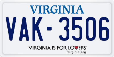 VA license plate VAK3506