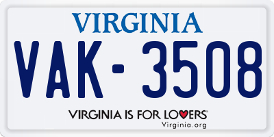 VA license plate VAK3508