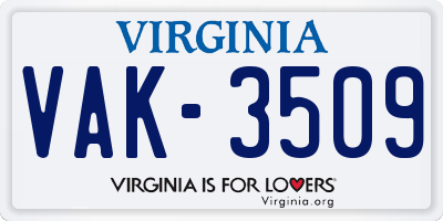 VA license plate VAK3509
