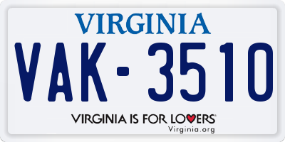 VA license plate VAK3510