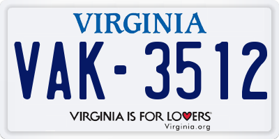VA license plate VAK3512