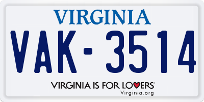 VA license plate VAK3514