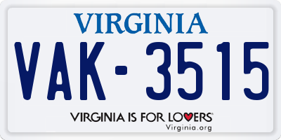 VA license plate VAK3515